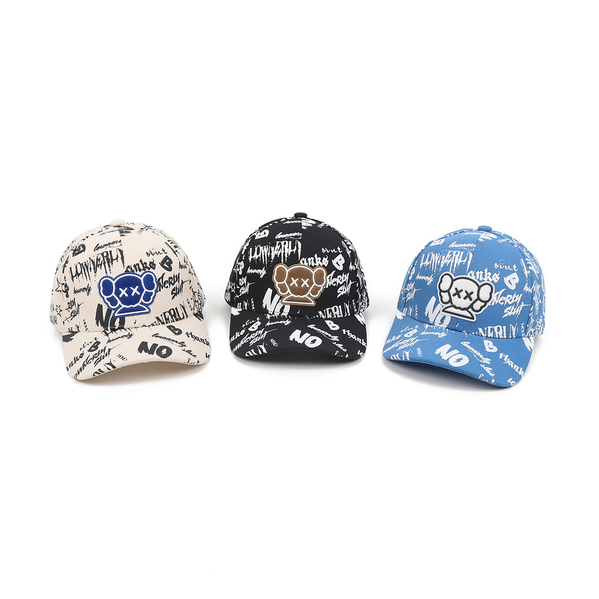 Wholesale  Graffiti Print Outdoor Children Baseball Sports Hat Cartoon Character Silicone Patch Kids Caps