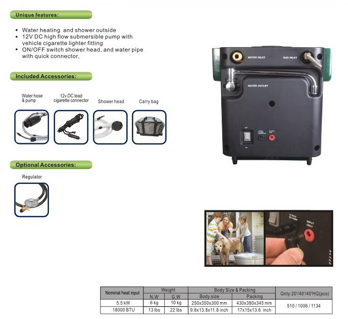 Portable Gas Water Heater with shower set