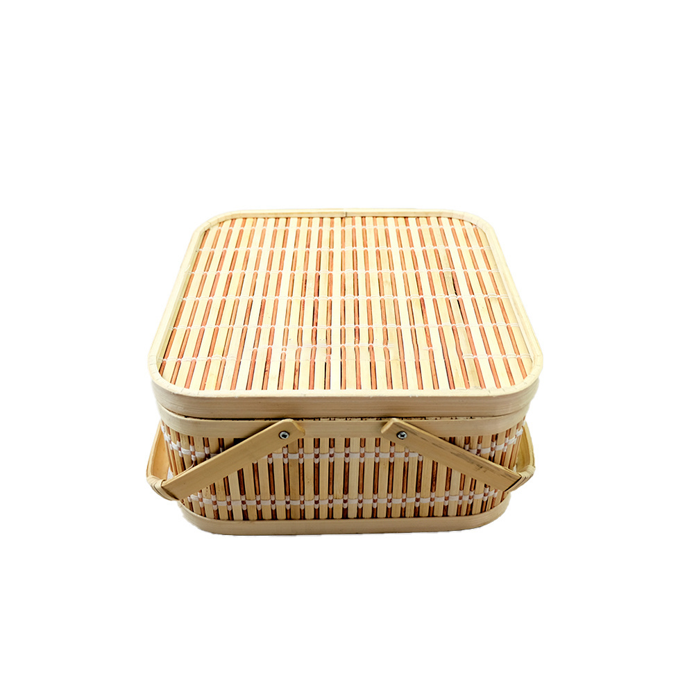 Woven Storage Basket Weaving Bamboo Box Picnic Baskets Set with Double Handles Made In Vietnam