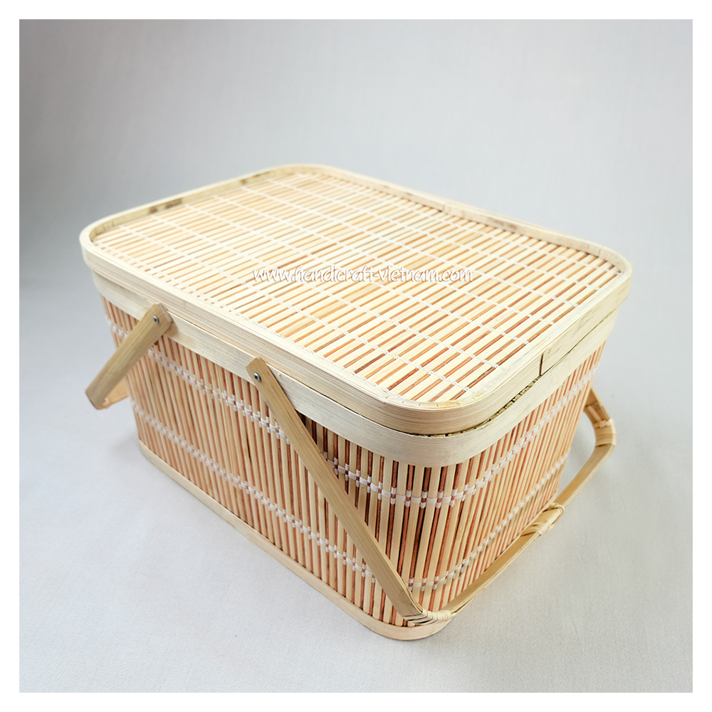 Woven Storage Basket Weaving Bamboo Box Picnic Baskets Set with Double Handles Made In Vietnam