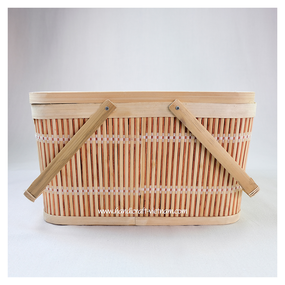 Woven Storage Basket Weaving Bamboo Box Picnic Baskets Set with Double Handles Made In Vietnam