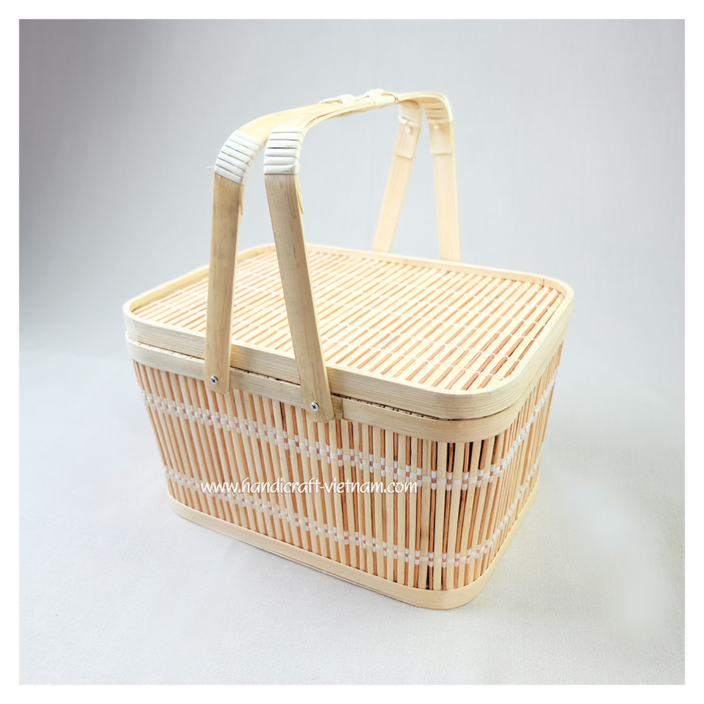 Woven Storage Basket Weaving Bamboo Box Picnic Baskets Set with Double Handles Made In Vietnam