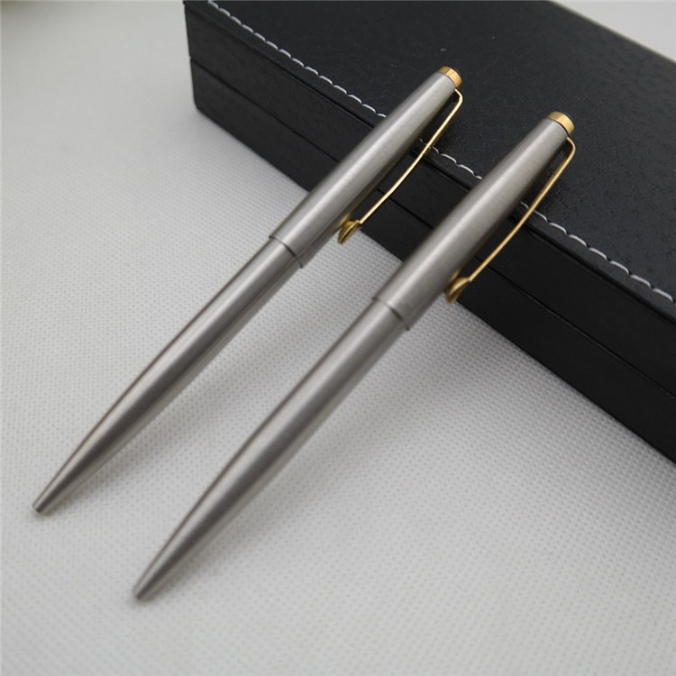 Simple  silver color  stainless steel  parker  ballpoint  pen  twist metal  ballpoint  pen