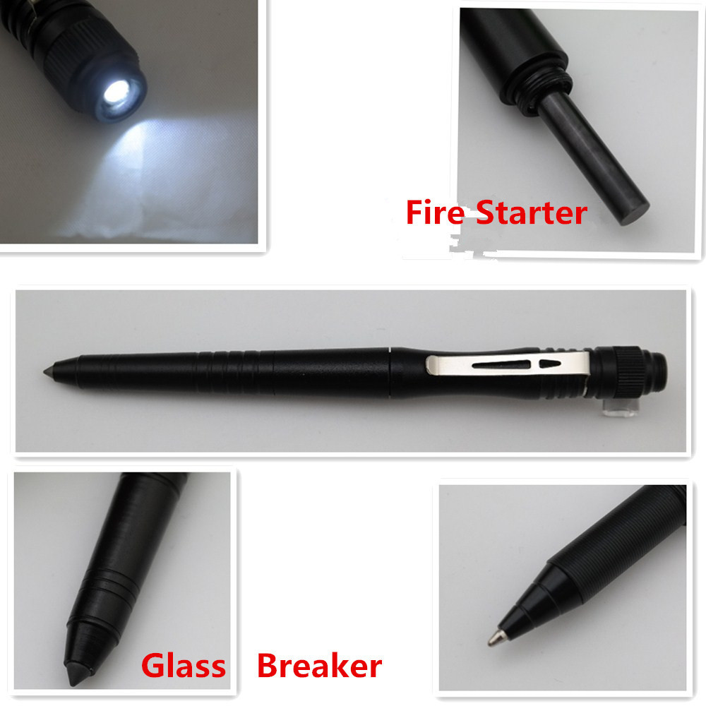 New design self defense tactical pen with fire starter and led flashlight and glass breaker