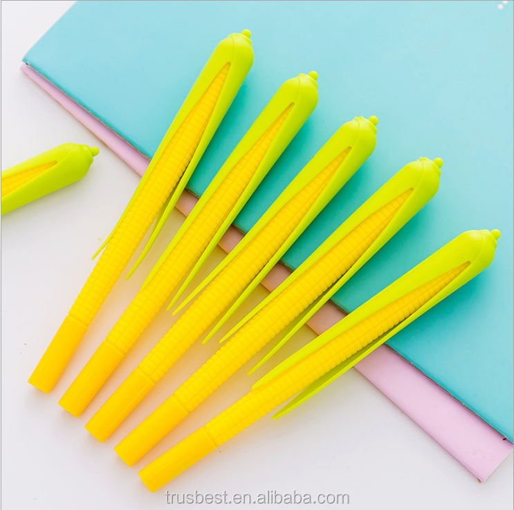 Novelty design Corn Shape Pen Silicone Rubber Square Corn Pen With Cap