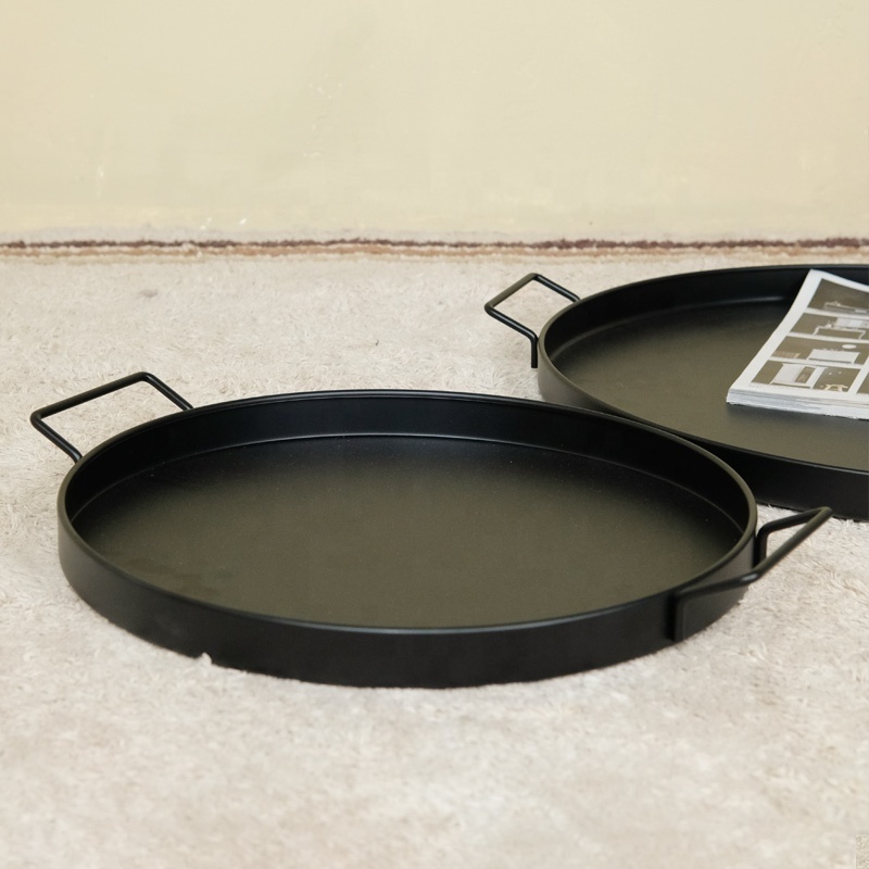 Simplicity Design Black Table Tray with Two Sizes for Home Use Decorative Metal Tray with Handle