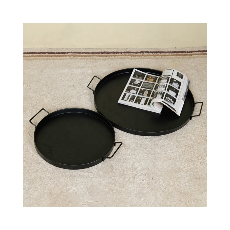 Simplicity Design Black Table Tray with Two Sizes for Home Use Decorative Metal Tray with Handle