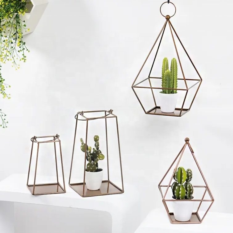 Small Hanging Planter  Set of 4 Metal Plant Hanger with Glass Pots Modern Mid Century Flower Pot