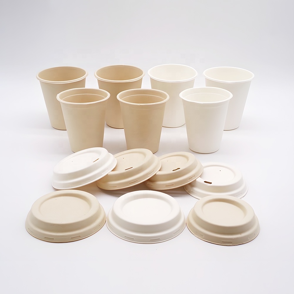 Service Party Sugarcane Bagasse Biodegradable And Compostable Disposable 8oz 12oz Paper Cup With Lid