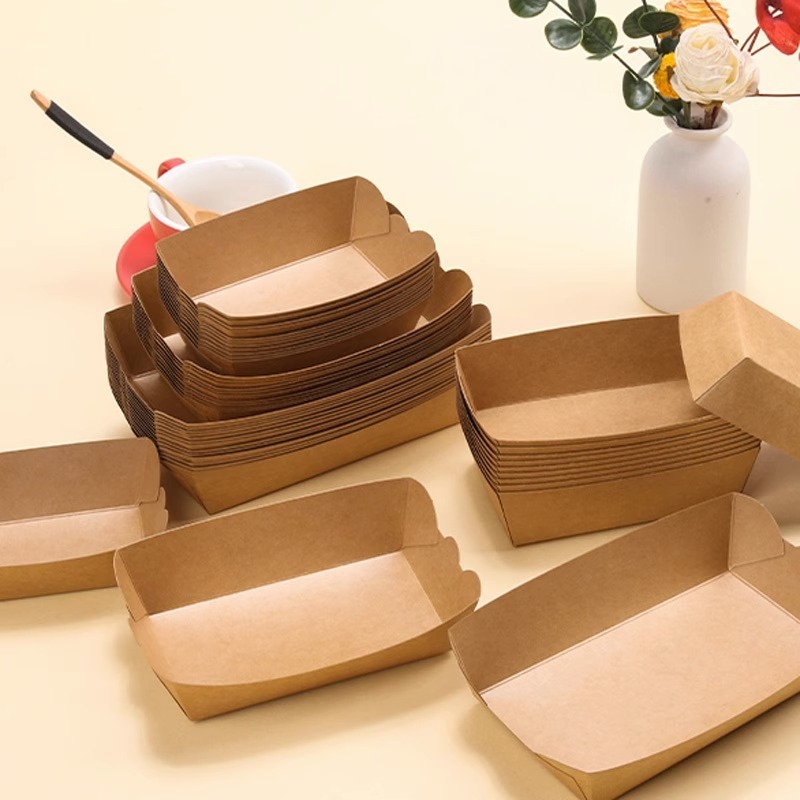 Food Trayclamshell Kraft For Bubble Waffle Grade Packaging Take Away 10Oz Paper Boat Box