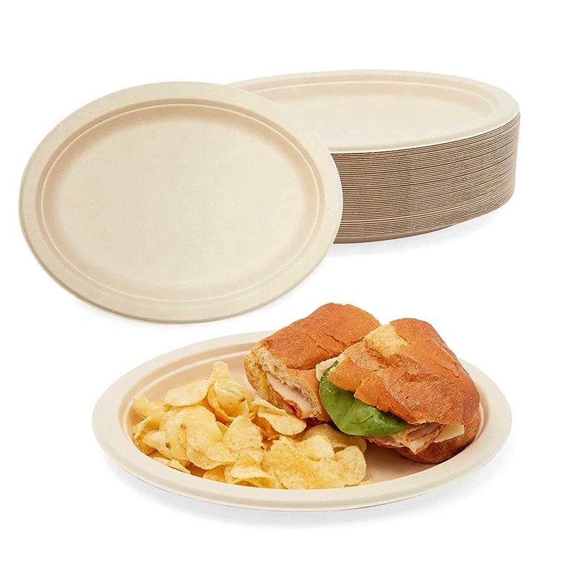 Oval Disposable Tableware Bagasse Paper Dish Sets Compostable Biodegradable Sugarcane Roast Chicken Plates