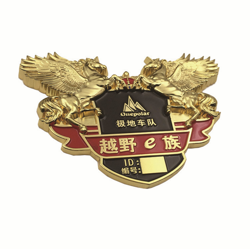 Manufacture Metal Logo Custom Gold-plated Embossed Double Pegasus Polar Team Car Club Auto Emblem