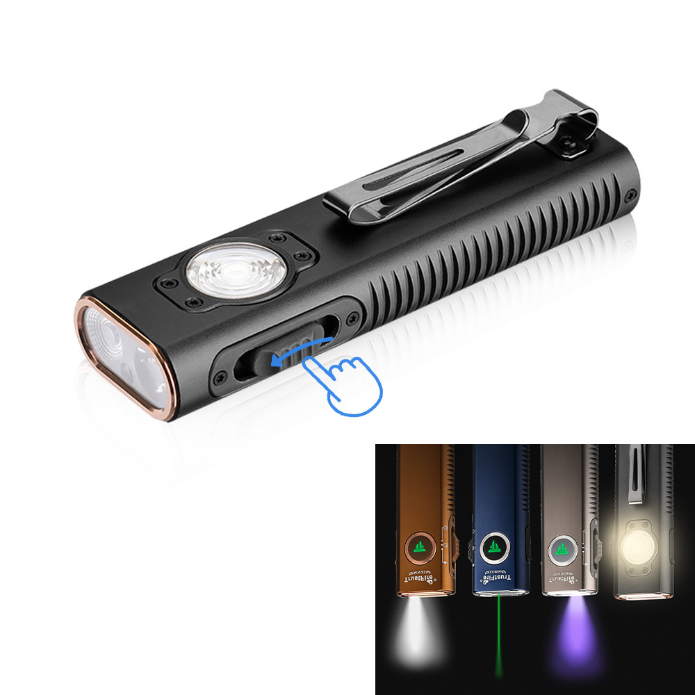 TrustFire Mini X3 Keychain EDC Slim Flashlight 1050LM Ultra Violet 365nm Portable Green Laser Light