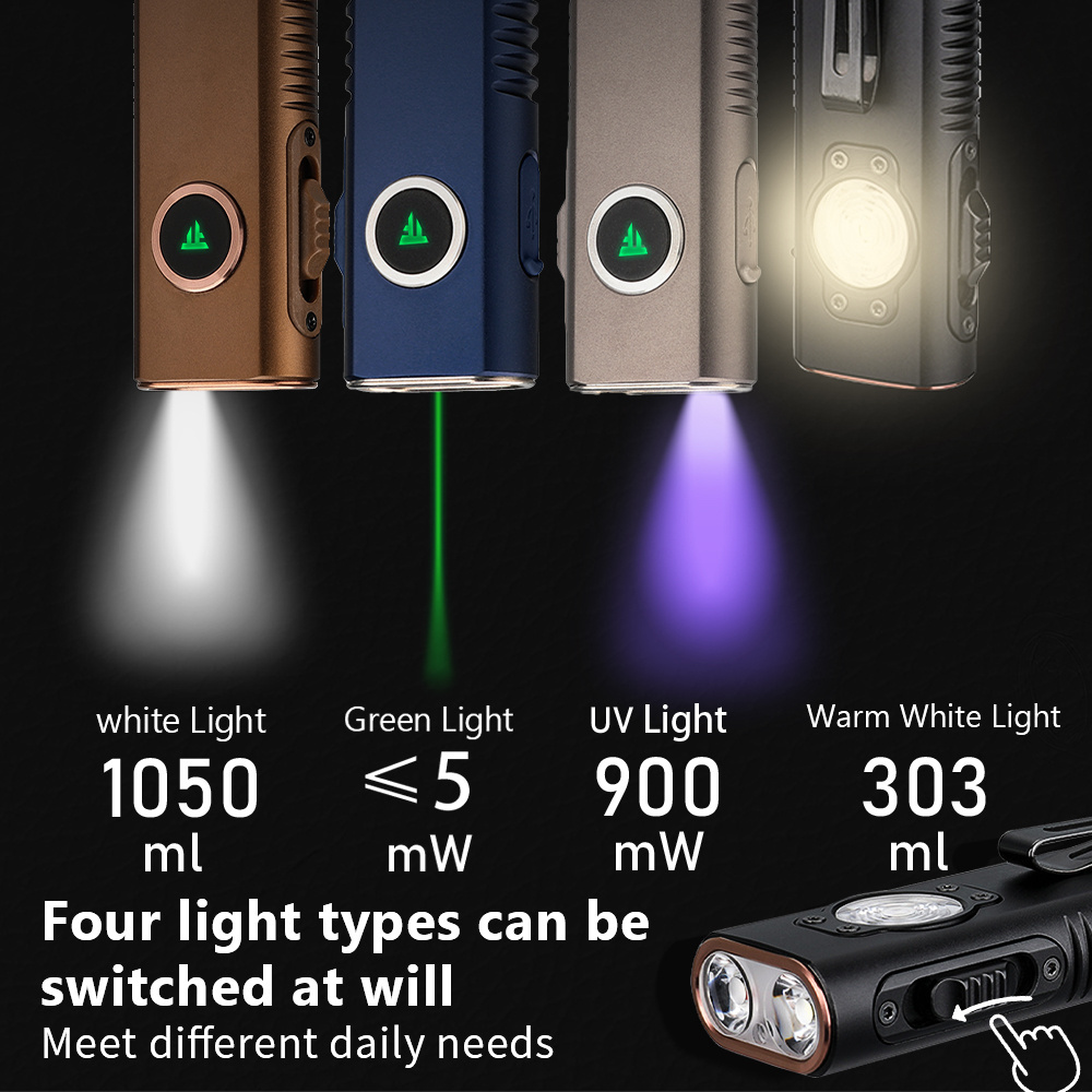 TrustFire Mini X3 Keychain EDC Slim Flashlight 1050LM Ultra Violet 365nm Portable Green Laser Light