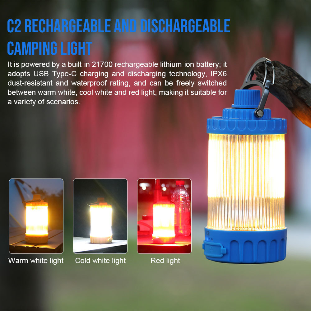 Trustfire C2 USB-C Warm Lamp Red Outdoor Camping Magnet Lantern with Hook Travel Equipment & Warning Flashlight