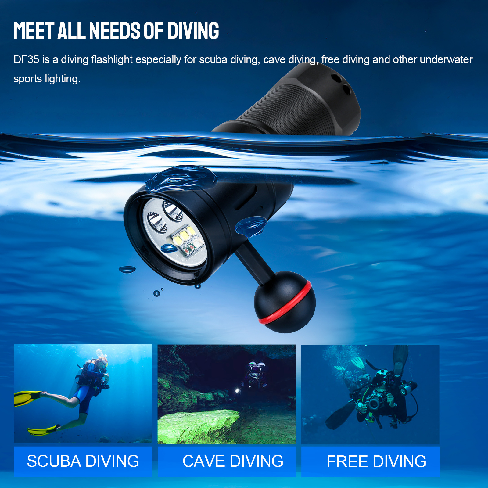 Trustfire DF35 Diving Flashlight Underwater Lights Scuba Dive Torch Light Equipment