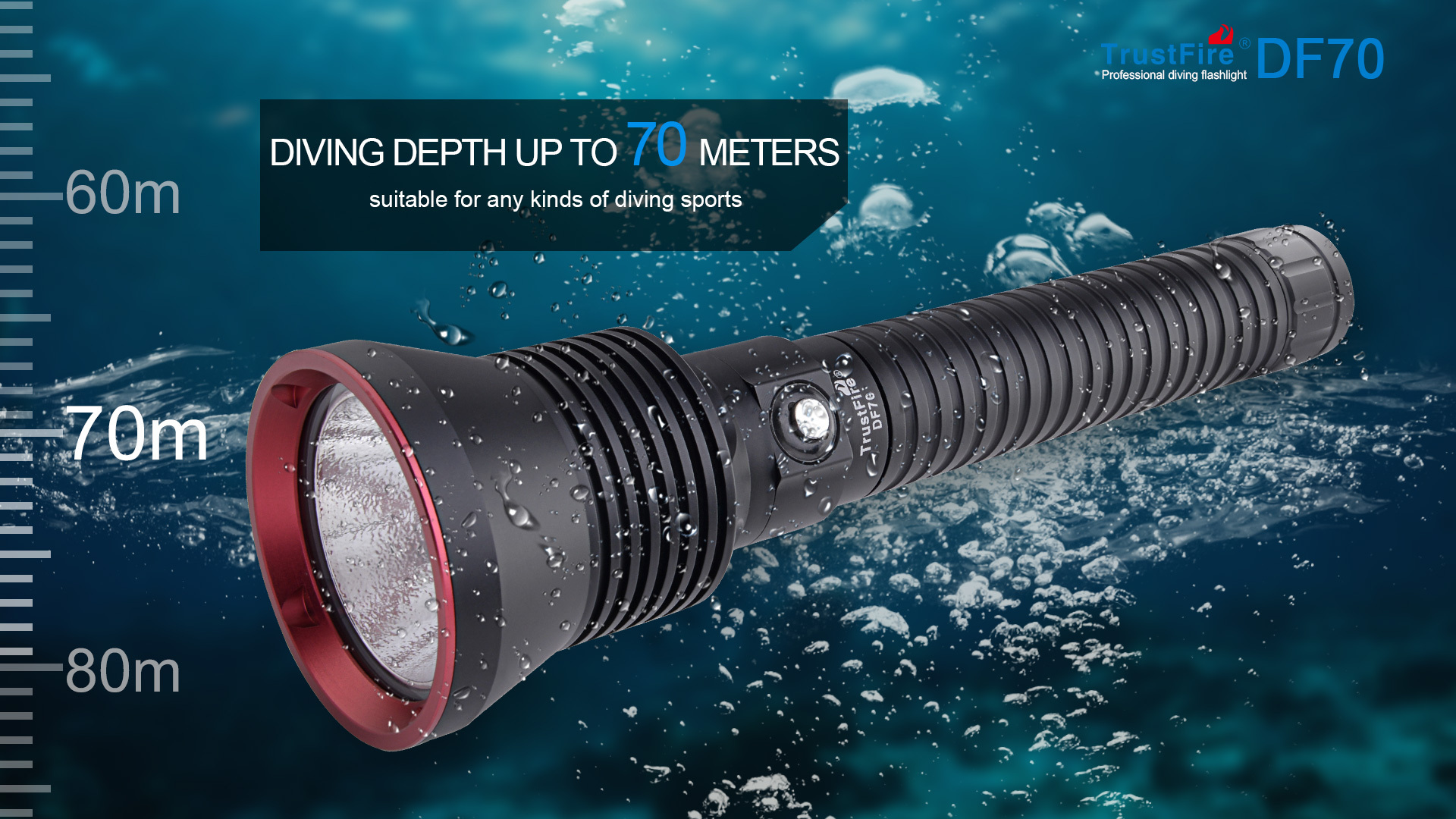 Professional Diving TrustFire DF70 3200LM 26650 Dive Torch Light Underwater 70M IPX8 Flashlight