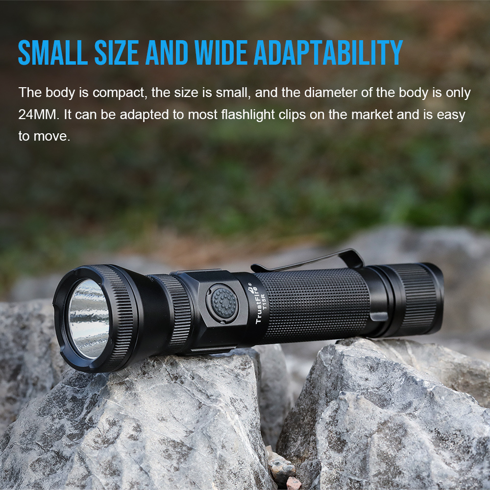 TrustFire T15R 1800LM Compact 500M Long Beam Hunting Flashlight USB C 18650 Tactical Flashlight