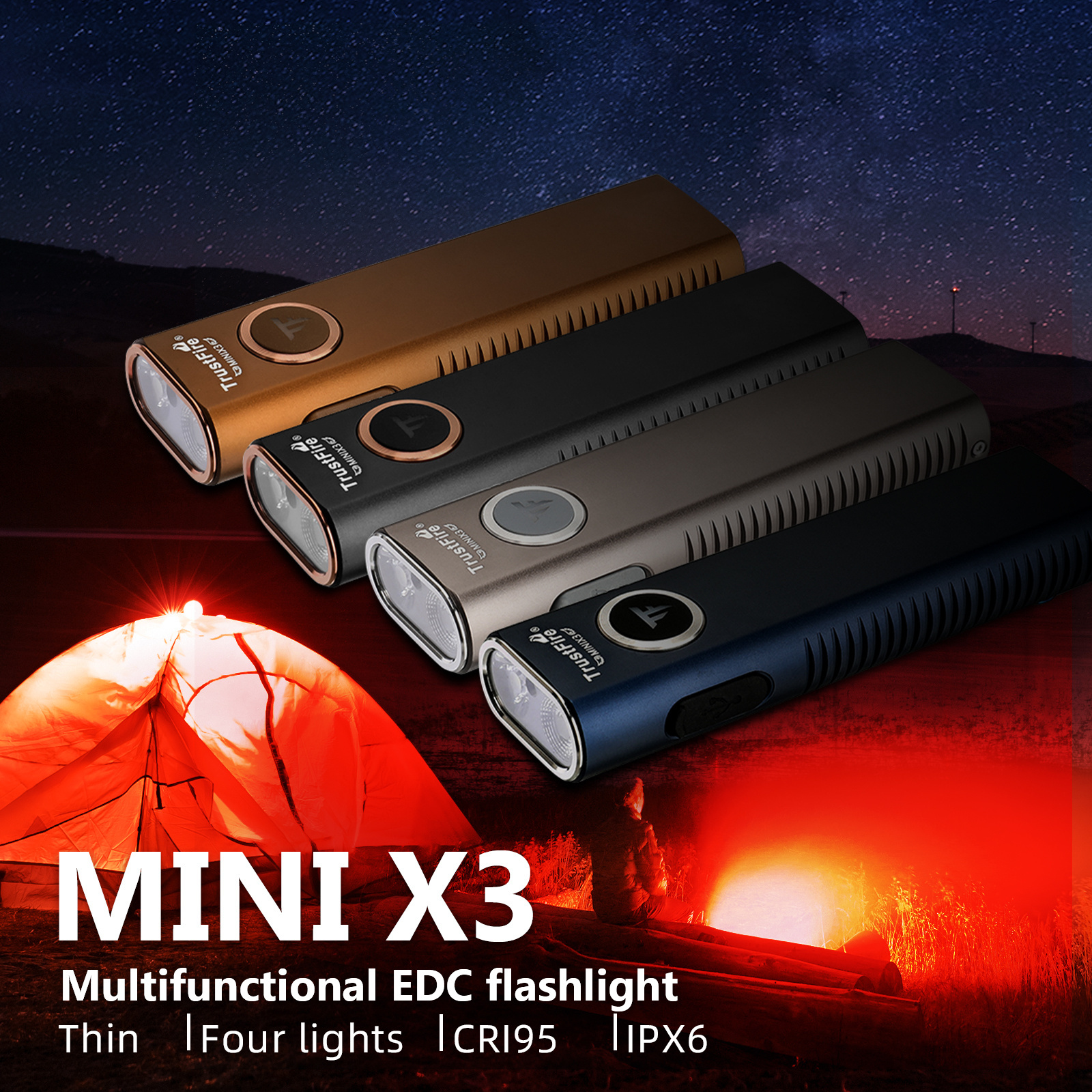 TrustFire Mini X3 1050LM EDC Spotlight Slim Torch 560mv Red Light Flat Magnet Flashlight with Green Laser