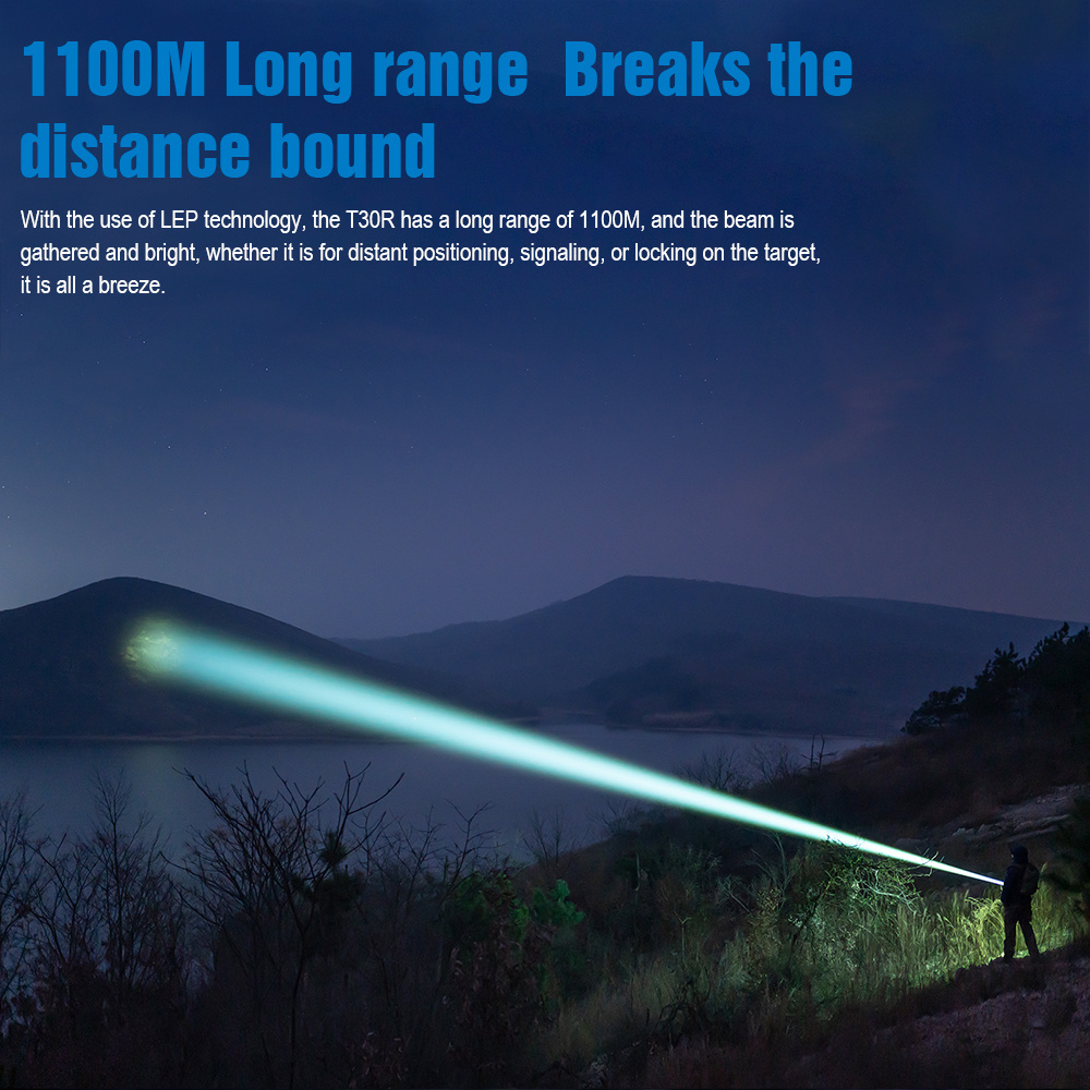 Trustfire T30R LEP White Laser 1100M Long Range Tactical Flashlight USB C Hunting Torch Light