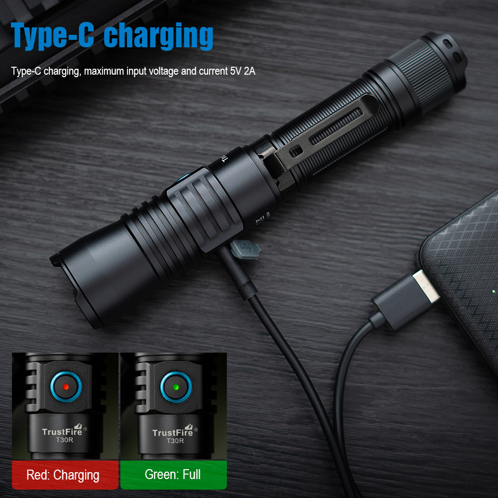 Trustfire T30R LEP White Laser 1100M Long Range Tactical Flashlight USB C Hunting Torch Light