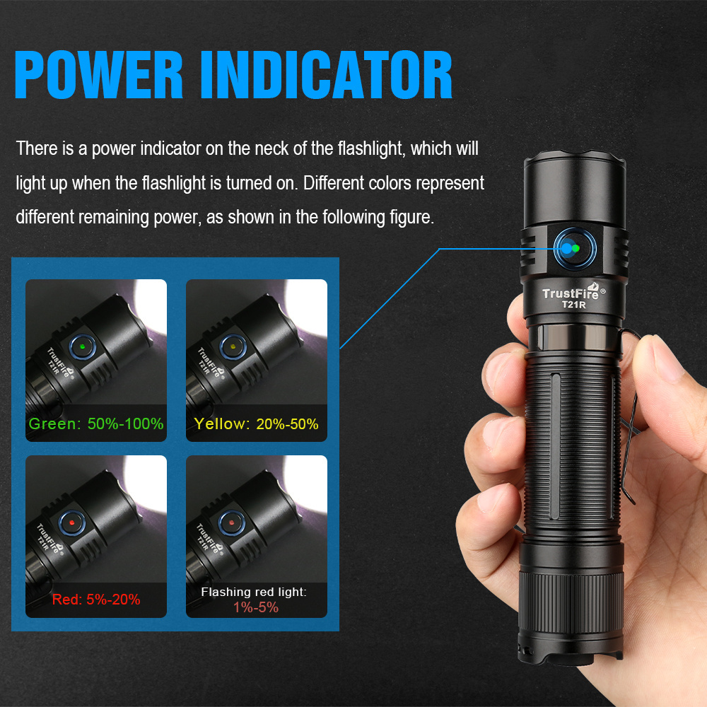 Strong TrustFire T21R Super Brightness 2600LM LED Tactical 21700 Torch Light Flashlight for Car