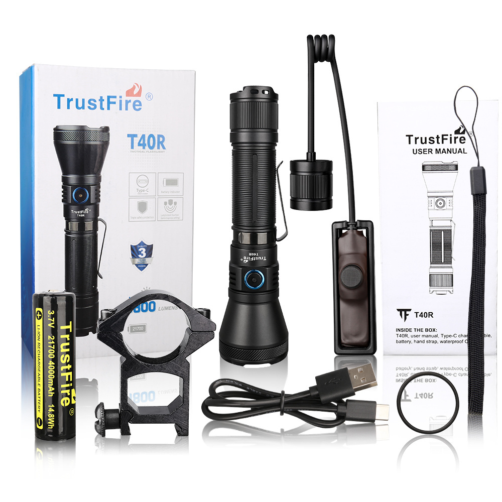 TrustFire T40R Tactical Torch 1800 Lumen 550M Long Distance IP68 LED Alloy Hunting Flashlight