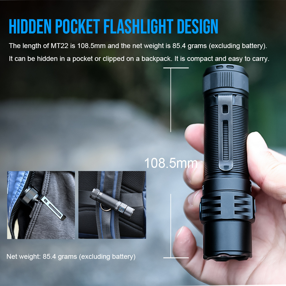 TrustFire MT22 2250LM EDC Maglite Flashlight with 18650 USB C Aluminum Portable Worklight for Camping High Powered IP68