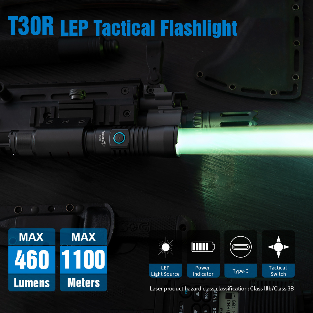 TrustFire T30R LEP Tactical Flashlight 460 Lumens Laser 1100M Beam Range Rechargeable Led Lighting Torch