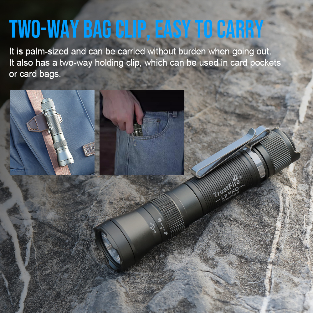 TrustFire L2 Pro Rechargeable Tactical LED Flashlight 14500 & 1100 LM Lightweight with Pocket Clip IP68 Waterproof Emergencies