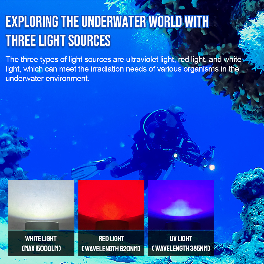 TrustFire 15000LM Diving Flashlight Underwater 70M Waterproof IP68 Ultraviolet Red Torch Light Flashlight