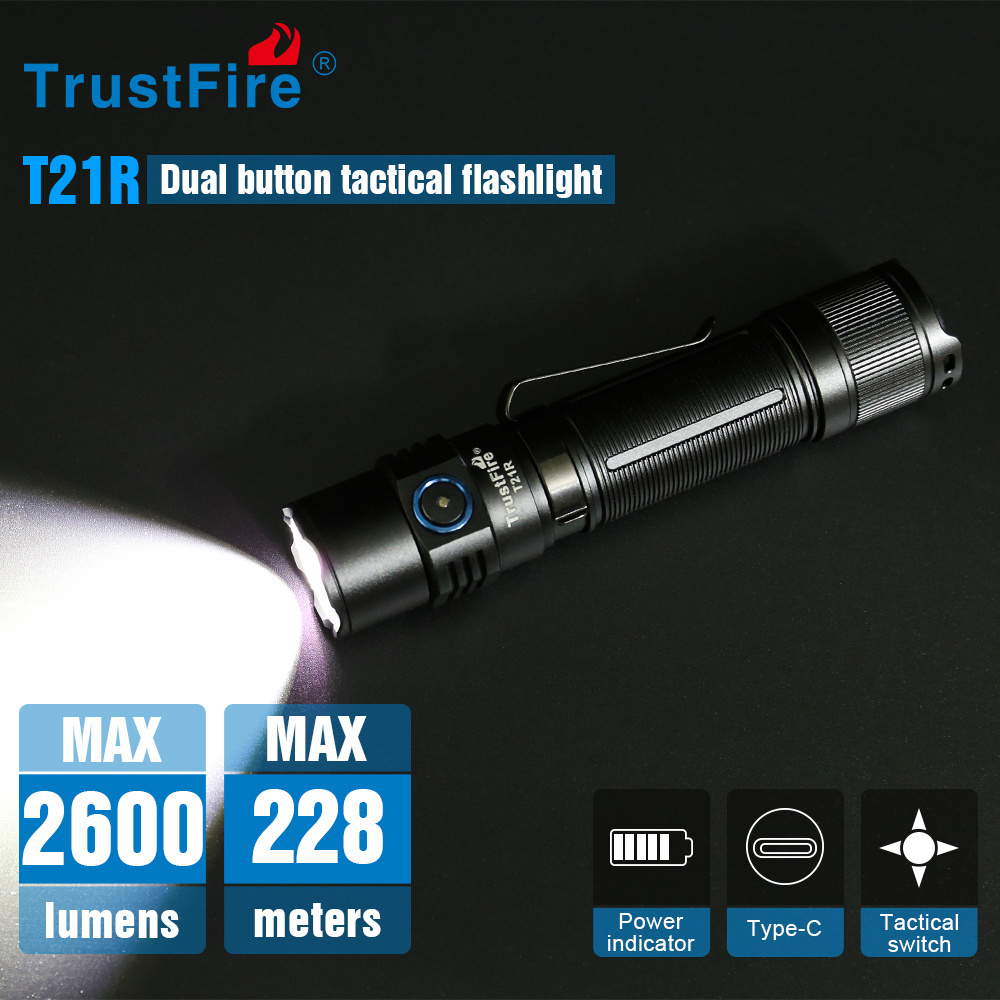 Strong TrustFire T21R Super Brightness 2600LM LED Tactical 21700 Torch Light Flashlight for Car