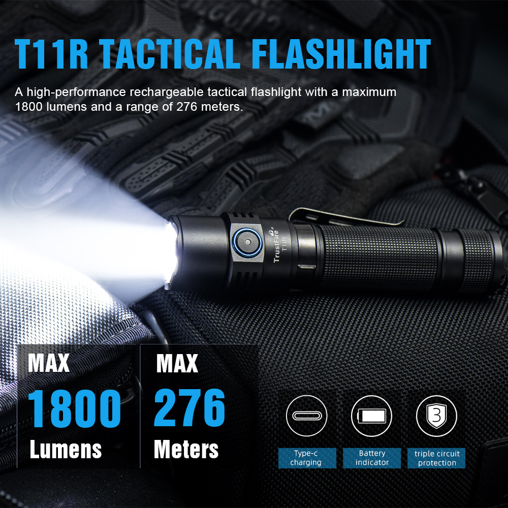 Trustfire 3200K-5600K Torch T11R Multifunctional Powerful Flashlight 1800Lm Type C Usb 18650 Rechargeable Tactical Flashlight