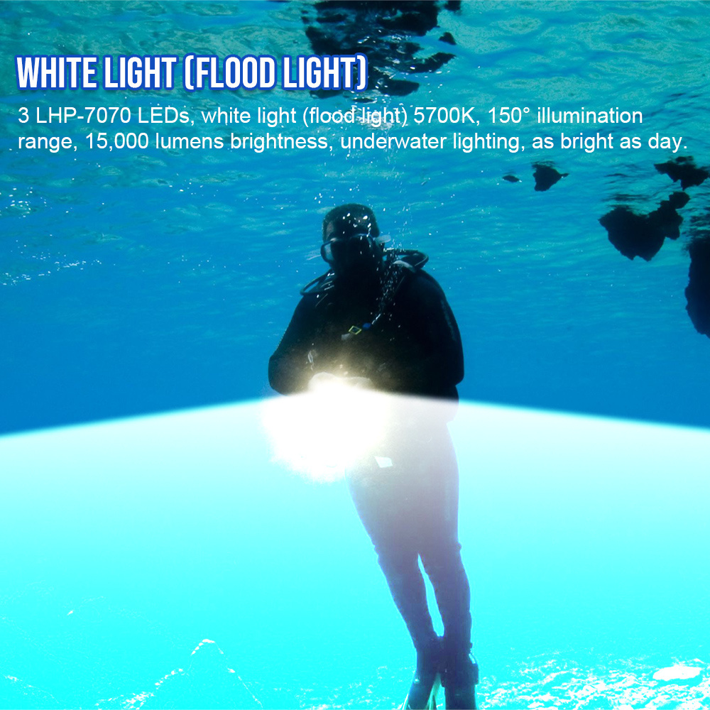 Professional 15000 Lumen Securitying Dive Lights Waterproof IP68 Heavy Scuba Diving Torch Flashlight