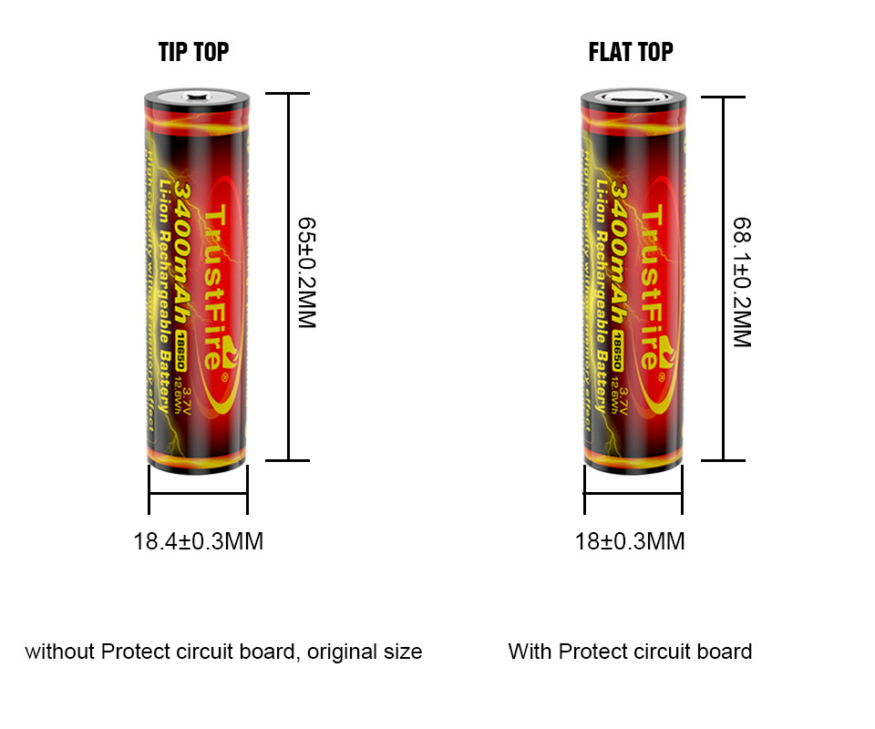 Trustfire 3.7V 3400mAH Rechargeable Li-ion Lithium 18650 Battery Bat Cell