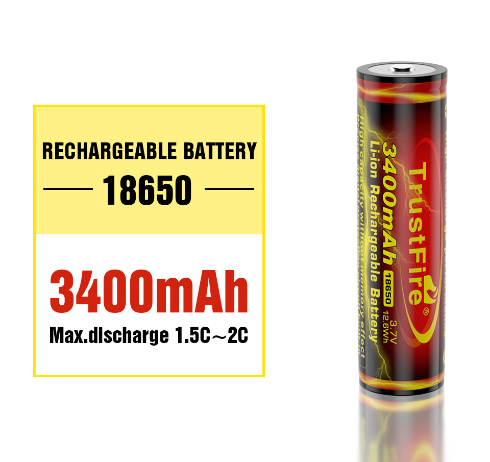 Trustfire 3.7V 3400mAH Rechargeable Li-ion Lithium 18650 Battery Bat Cell