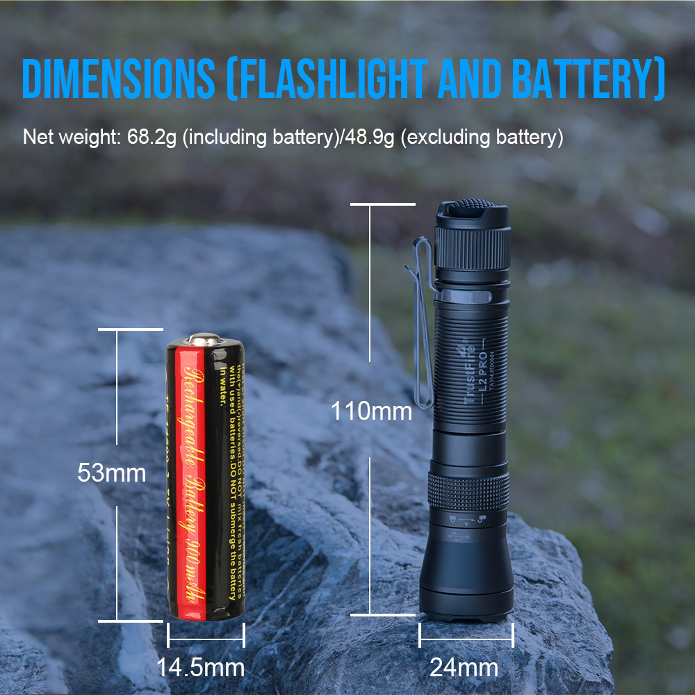 TrustFire L2 Pro Rechargeable Tactical LED Flashlight 14500 & 1100 LM Lightweight with Pocket Clip IP68 Waterproof Emergencies