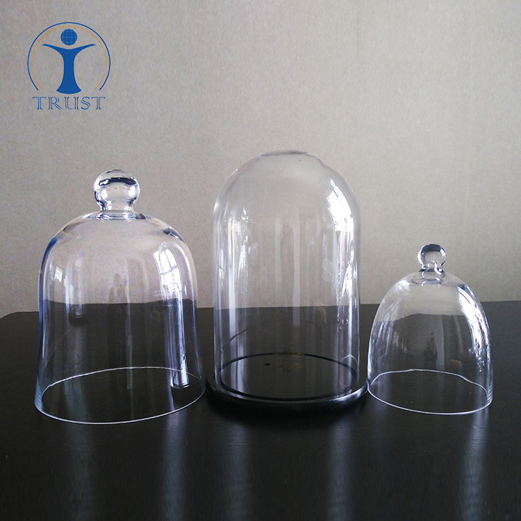 Wholesale FactoryHand Made High Quality Tall 35cm Clear Bell Jar With Wooden Base Glass Vase