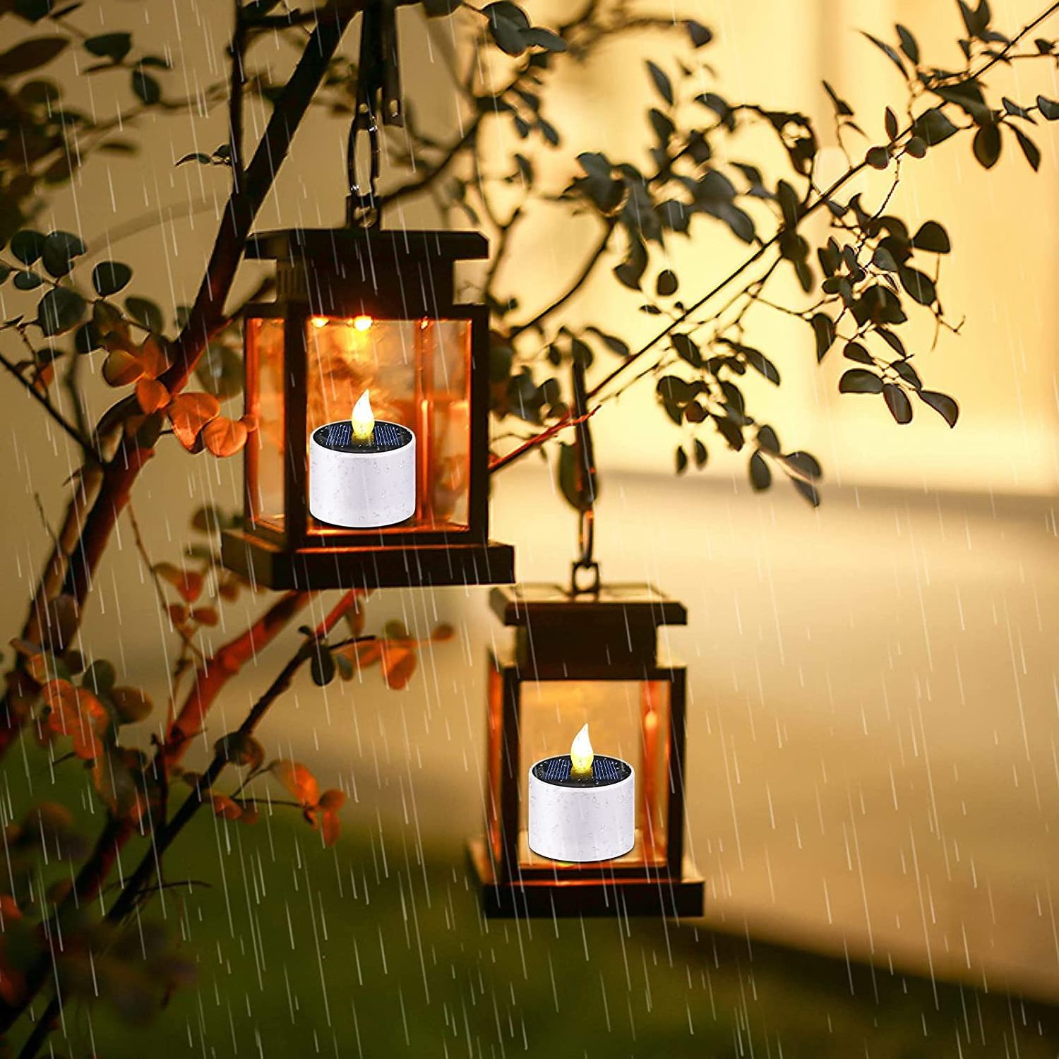 Waterproof Rechargeable Solar Power Tea Lights Outdoor LED Candle Flameless Flicker with Dusk to Dawn Sensor for Garden Lantern