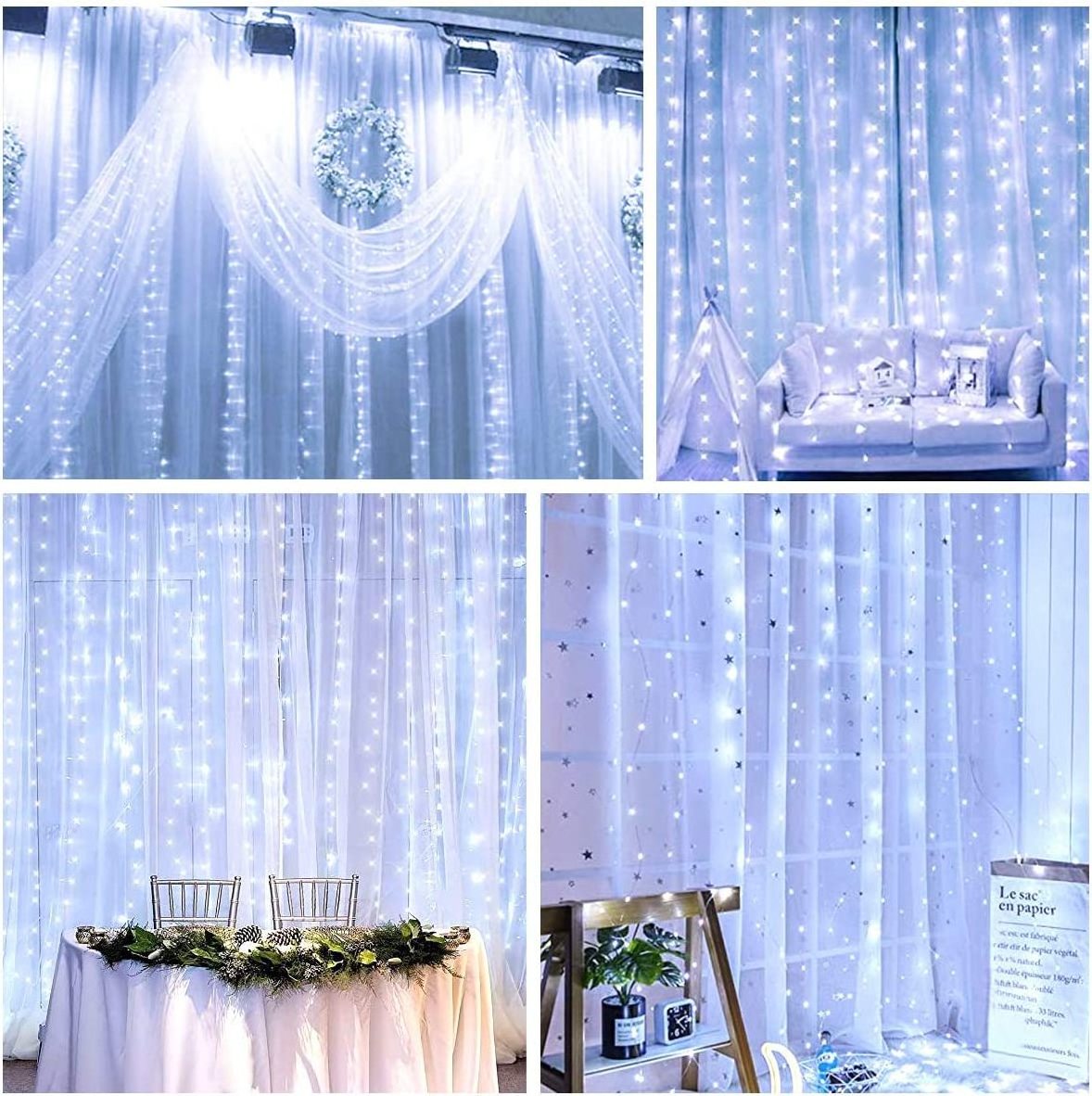 9.8ft 8 Modes Window Wedding Christmas Xmas 300 Led Fairy Waterfall Curtain Copper Twinkle String Lights for Wall Party Backdrop