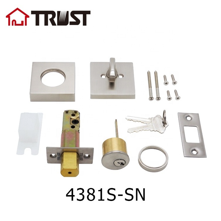 TRUST 4381-S-SN Single Cylinder Square Rose Deadbolt With SC Key Satin Nickel Finish