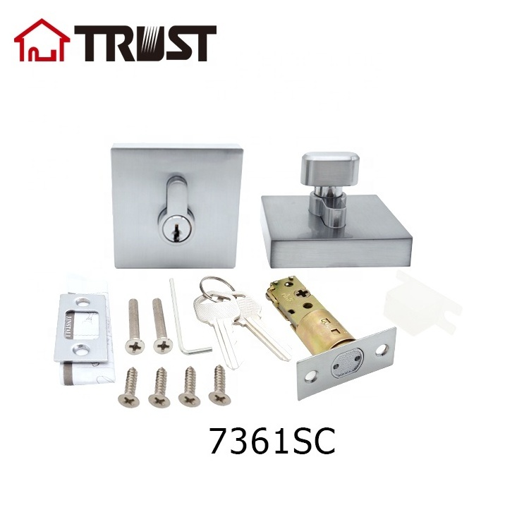 TRUST 7361-SC Slim Square Single Cylinder Deadbolt Featuring SmartKey In Satin Nickel