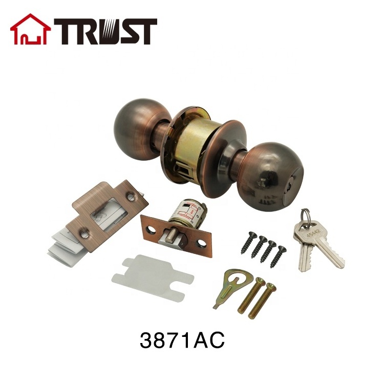 TRUST 3871-AC Interior Security Doorknob with Lock and  Keys Ball Indoor Entry Handle Lockset