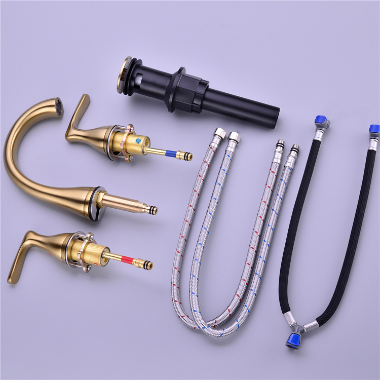 2 Handle Basin Faucet Brass Bathroom Sink Tap 3 Holes Shower Tap Shower Faucet,Brushed Gold ,Matte Black Basin Mixer Taps