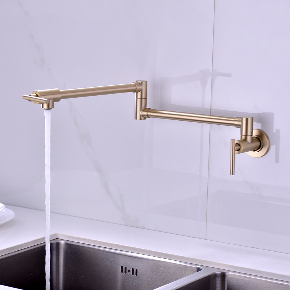 Brushed Gold SUS304 Wall Mounted Pot Filler Kitchen Faucets Foldable Taps Single Hole Sink Faucet