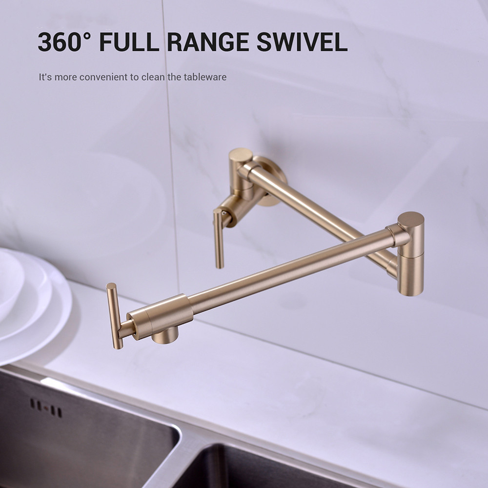 Brushed Gold SUS304 Wall Mounted Pot Filler Kitchen Faucets Foldable Taps Single Hole Sink Faucet