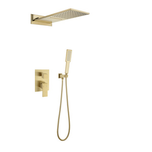 Wall Mounted Black Brushed Gold Waterfall Shower Faucet Three-function Shower Mixer Set