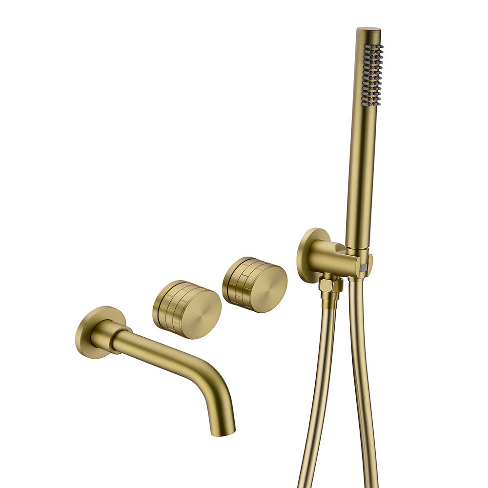 New design gun grey wall mounted hot and cold double handle bathroom shower faucet brushed gold bathtub faucet