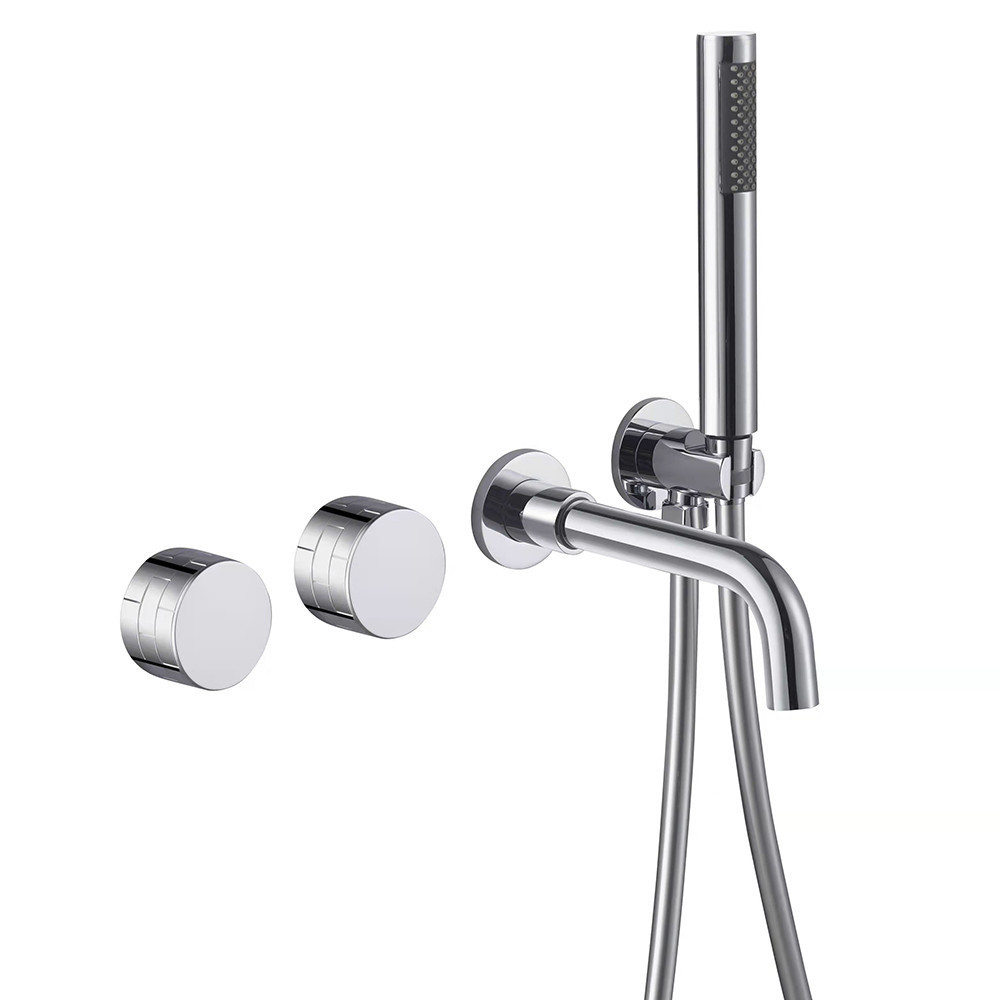 New design gun grey wall mounted hot and cold double handle bathroom shower faucet brushed gold bathtub faucet