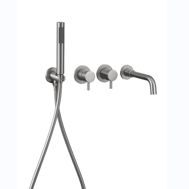 Bath Mixer Tap Set Shower Hot And Cold Bathroom Faucet Brushed Nickel Wall Mount Spout Copper Bathtub